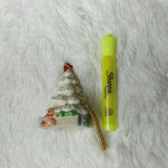 Lenox White and Gold Christmas Tree Teddy Bear & Presents Ornament - Picture 8 of 8